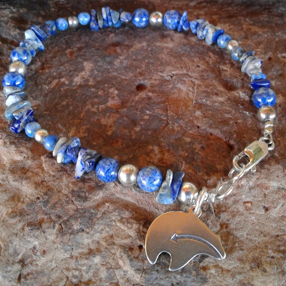 Sterling Silver Lapis Fetish Bear Bracelet